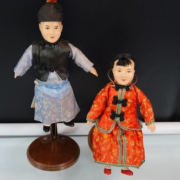 Vintage Composition Dolls Asian Couple FLAWS - Picture 2 of 12